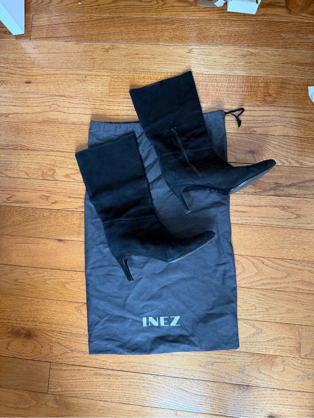 INEZ Mila Black Suede Mid-Calf Heeled Boots